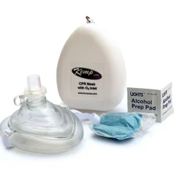 Kemp USA CPR Mask w/ O2 Inlet, Headstrap, Gloves, And Wipes