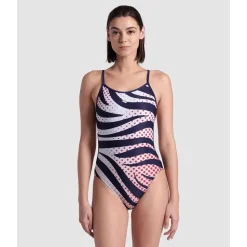 Multi Stripes Swimsuit Lace Back